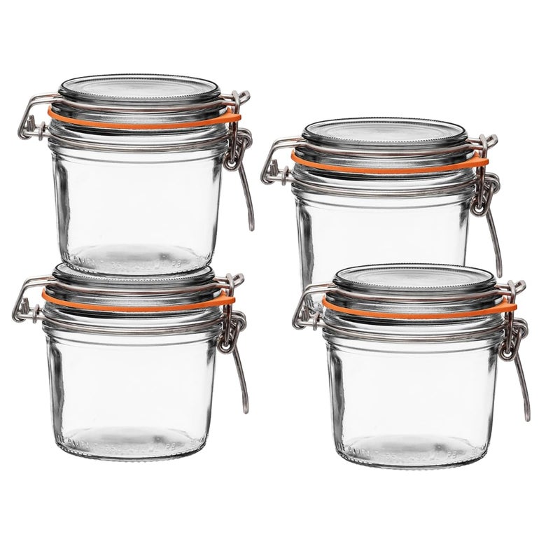 Le Parfait Super Terrine - 350ml French Glass Canning Jar w/Straight Body, Airtight Rubber Seal & Glass Lid, 12oz (Pack of 4) Stainless Wire - Image 1